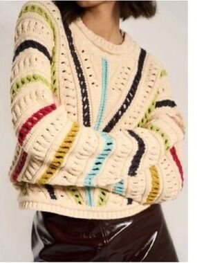 Callahan Knitwear Kasey Crewneck Sweater In Cream Multi Stripe Cropped Boxy S